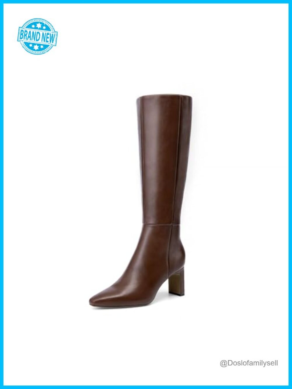 Women's Knee High Faux Leather Boots Chunky Block Heel Square Toe
